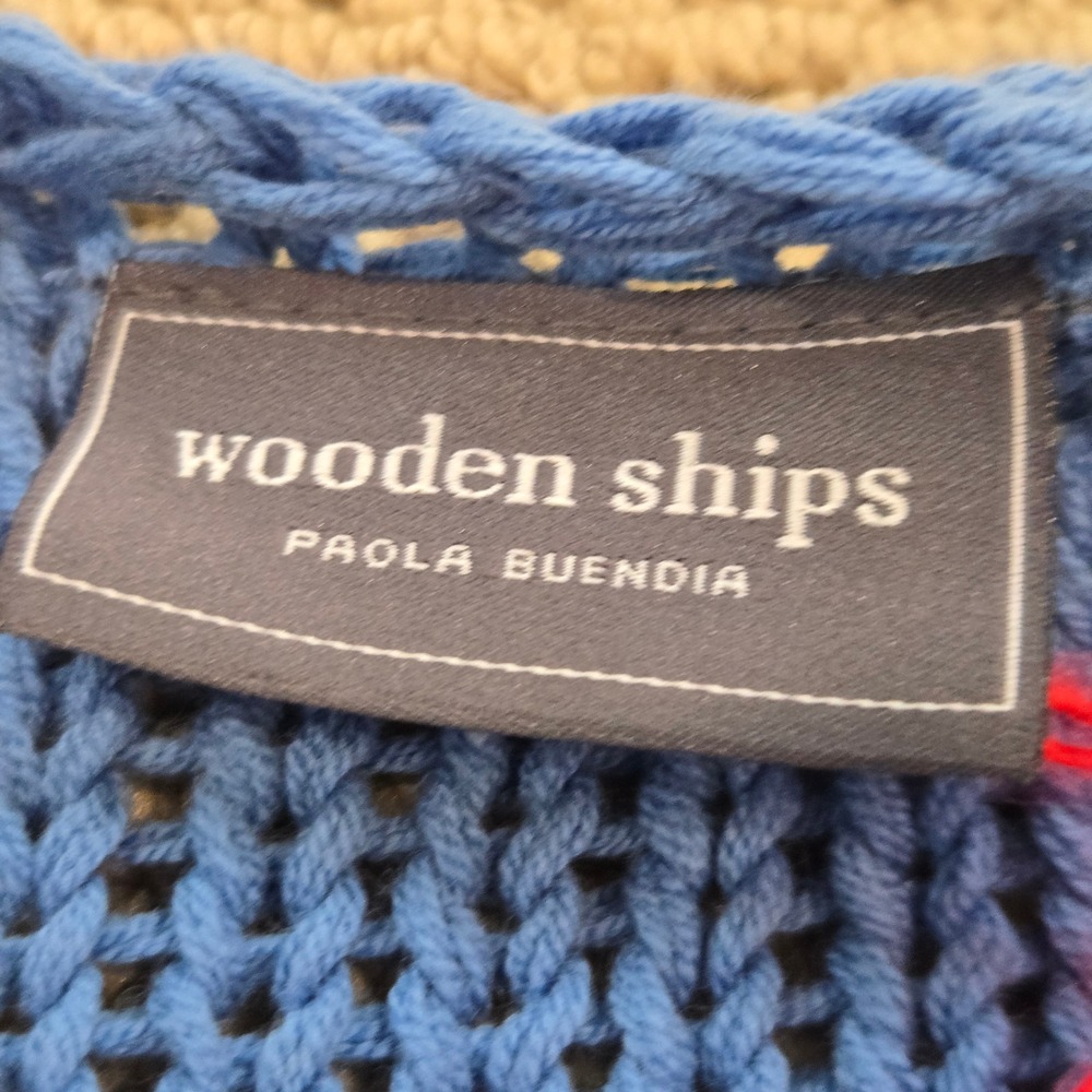 Wooden Ships Women S/M USA Sweater chunky Loose Knit Blue Patriotic Pullover NEW - Picture 7 of 9
